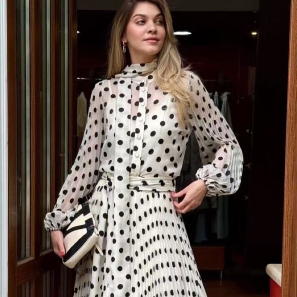 Zimmermann Black and White Polka Dot Long Sleeve Dress - Picture 4 of 4